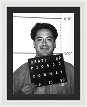 Robert Downey Jr Mug Shot 1999 Black And White - Framed Print