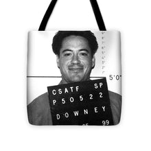 Robert Downey Jr Mug Shot 1999 Black And White - Tote Bag