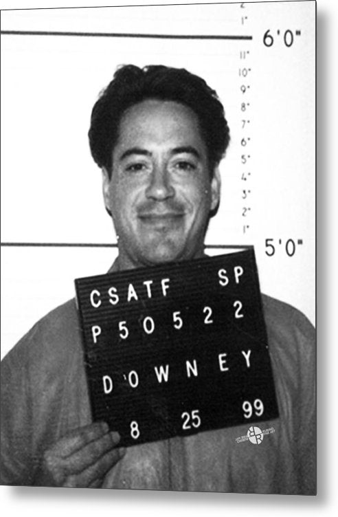 Robert Downey Jr Mug Shot 1999 Black And White - Metal Print