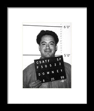 Robert Downey Jr Mug Shot 1999 Black And White - Framed Print