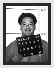 Robert Downey Jr Mug Shot 1999 Black And White - Framed Print
