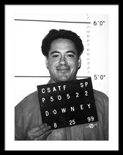 Robert Downey Jr Mug Shot 1999 Black And White - Framed Print