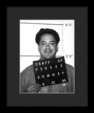 Robert Downey Jr Mug Shot 1999 Black And White - Framed Print