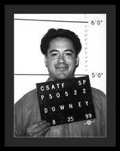 Robert Downey Jr Mug Shot 1999 Black And White - Framed Print