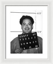 Robert Downey Jr Mug Shot 1999 Black And White - Framed Print