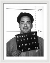 Robert Downey Jr Mug Shot 1999 Black And White - Framed Print