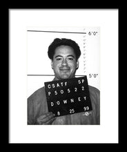 Robert Downey Jr Mug Shot 1999 Black And White - Framed Print
