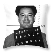 Robert Downey Jr Mug Shot 1999 Black And White - Throw Pillow
