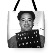 Robert Downey Jr Mug Shot 1999 Black And White - Tote Bag