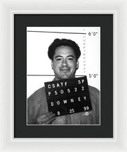 Robert Downey Jr Mug Shot 1999 Black And White - Framed Print