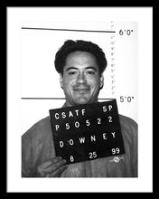 Robert Downey Jr Mug Shot 1999 Black And White - Framed Print