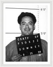 Robert Downey Jr Mug Shot 1999 Black And White - Framed Print
