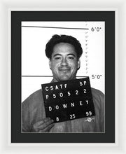 Robert Downey Jr Mug Shot 1999 Black And White - Framed Print