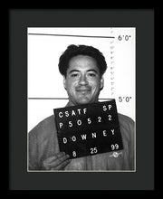 Robert Downey Jr Mug Shot 1999 Black And White - Framed Print