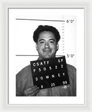 Robert Downey Jr Mug Shot 1999 Black And White - Framed Print