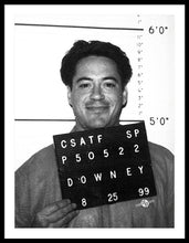 Robert Downey Jr Mug Shot 1999 Black And White - Framed Print