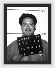 Robert Downey Jr Mug Shot 1999 Black And White - Framed Print