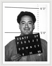 Robert Downey Jr Mug Shot 1999 Black And White - Framed Print