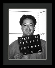 Robert Downey Jr Mug Shot 1999 Black And White - Framed Print