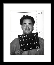 Robert Downey Jr Mug Shot 1999 Black And White - Framed Print