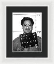 Robert Downey Jr Mug Shot 1999 Black And White - Framed Print