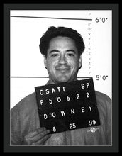 Robert Downey Jr Mug Shot 1999 Black And White - Framed Print