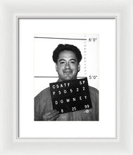 Robert Downey Jr Mug Shot 1999 Black And White - Framed Print