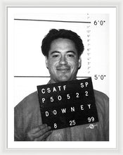 Robert Downey Jr Mug Shot 1999 Black And White - Framed Print