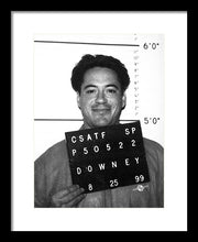 Robert Downey Jr Mug Shot 1999 Black And White - Framed Print