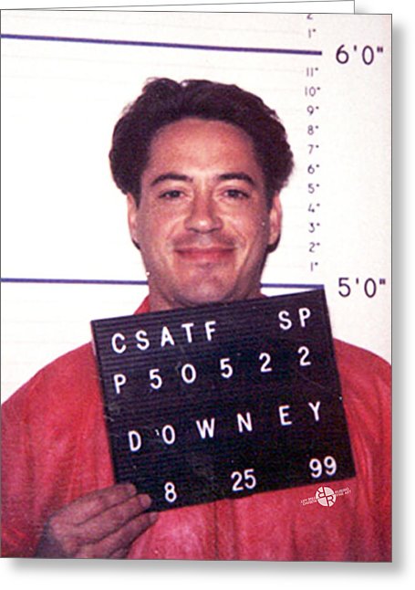 Robert Downey Jr Mug Shot 1999 Color - Greeting Card