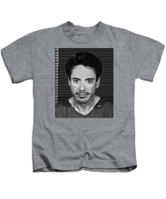 Robert Downey Jr Mug Shot 2001 Black And White - Kids T-Shirt