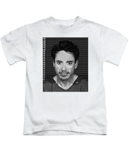 Robert Downey Jr Mug Shot 2001 Black And White - Kids T-Shirt