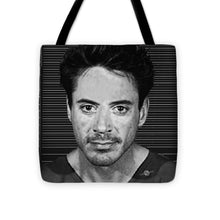 Robert Downey Jr Mug Shot 2001 Black And White - Tote Bag