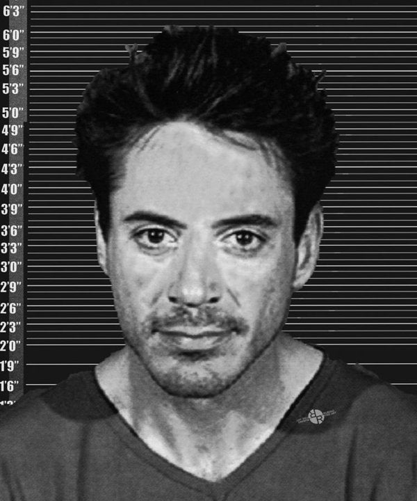 Robert Downey Jr Mug Shot 2001 Black And White - Art Print