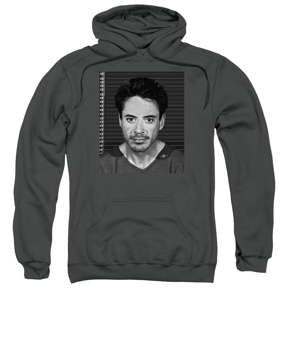 Robert Downey Jr Mug Shot 2001 Black And White - Sweatshirt