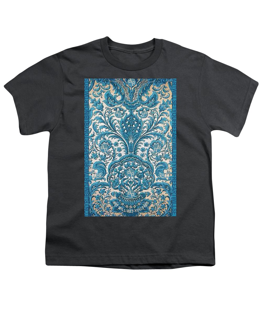 Rubino Blue Floral - Youth T-Shirt Youth T-Shirt Pixels Charcoal Small 