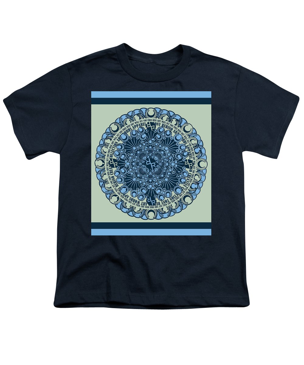 Rubino Blue Green Floral - Youth T-Shirt Youth T-Shirt Pixels Navy Small 