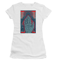 Rubino Blue Zen Namaste Hand - Women's T-Shirt (Athletic Fit) Women's T-Shirt (Athletic Fit) Pixels White Small 