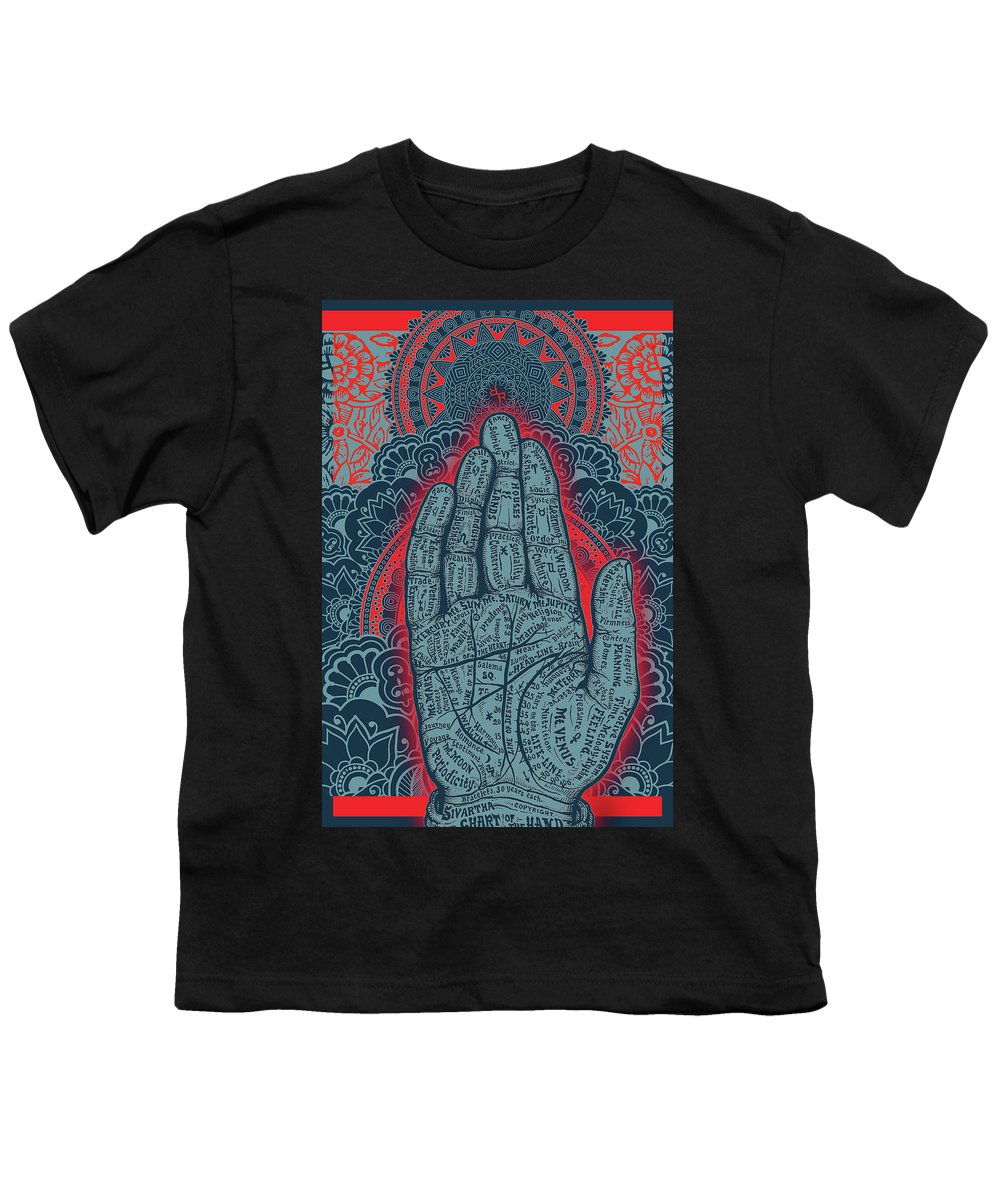 Rubino Blue Zen Namaste Hand - Youth T-Shirt Youth T-Shirt Pixels Black Small 