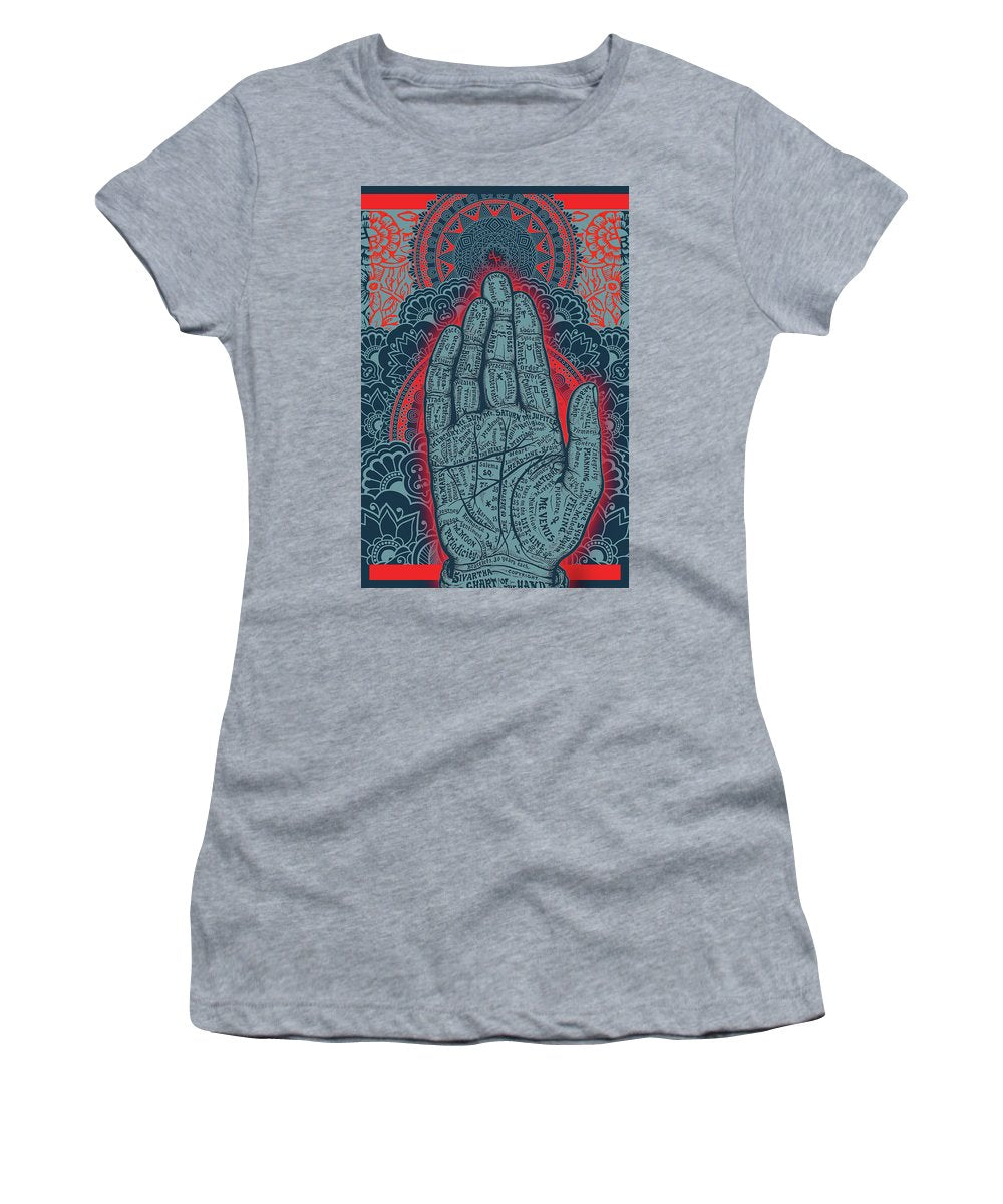 Rubino Blue Zen Namaste Hand - Women's T-Shirt (Athletic Fit) Women's T-Shirt (Athletic Fit) Pixels Heather Small 