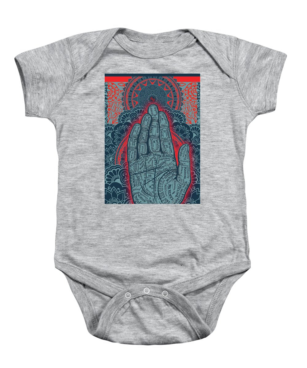 Rubino Blue Zen Namaste Hand - Baby Onesie Baby Onesie Pixels Heather Small 