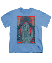 Rubino Blue Zen Namaste Hand - Youth T-Shirt Youth T-Shirt Pixels Carolina Blue Small 