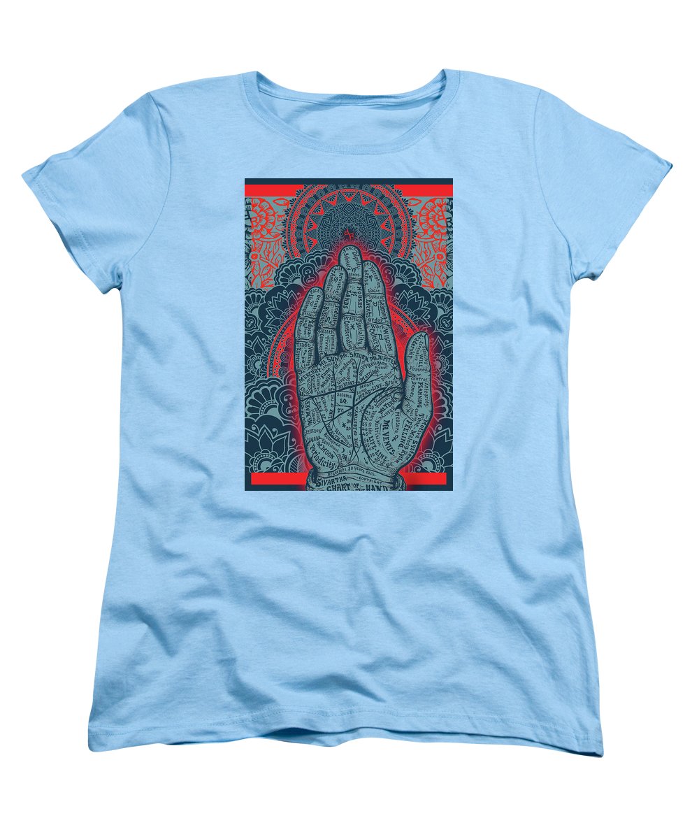 Rubino Blue Zen Namaste Hand - Women's T-Shirt (Standard Fit) Women's T-Shirt (Standard Fit) Pixels Light Blue Small 