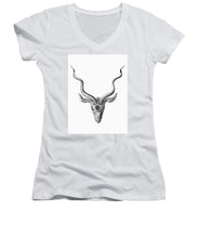 Rubino Buck Horns - Women's V-Neck (Athletic Fit) Women's V-Neck (Athletic Fit) Pixels White Small 