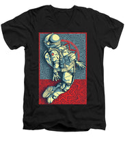 Rubino Float Astronaut - Men's V-Neck T-Shirt Men's V-Neck T-Shirt Pixels Black Small 