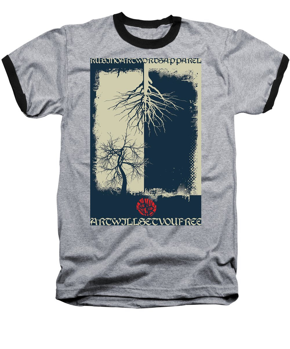 Rubino Grunge Tree - Baseball T-Shirt Baseball T-Shirt Pixels Heather / Black Small 