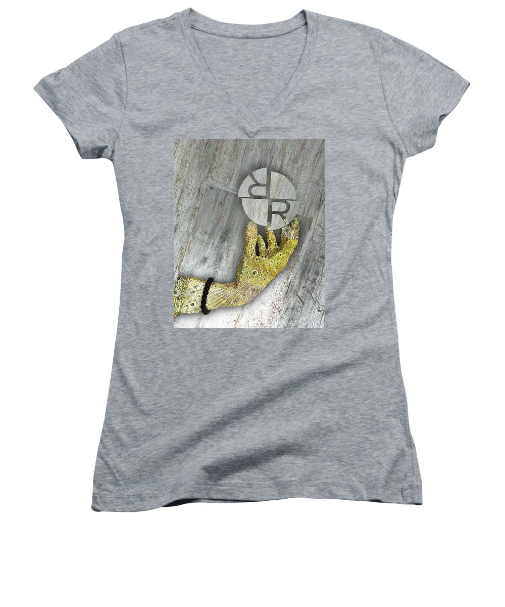 Rubino Hands Study - Women's V-Neck (Athletic Fit) Women's V-Neck (Athletic Fit) Pixels Heather Small 