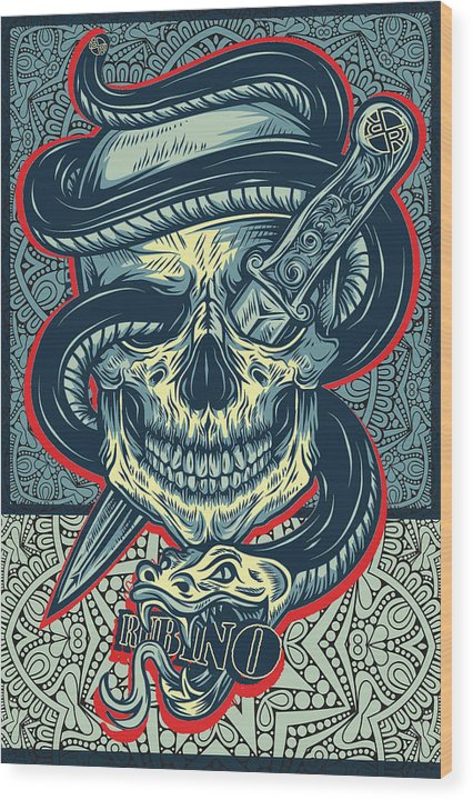 Rubino Logo Tattoo Skull - Wood Print Wood Print Pixels 6.625