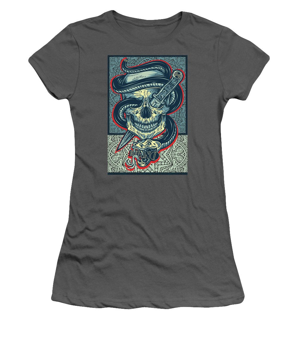 Rubino Logo Tattoo Skull - Women's T-Shirt (Athletic Fit) Women's T-Shirt (Athletic Fit) Pixels Charcoal Small 