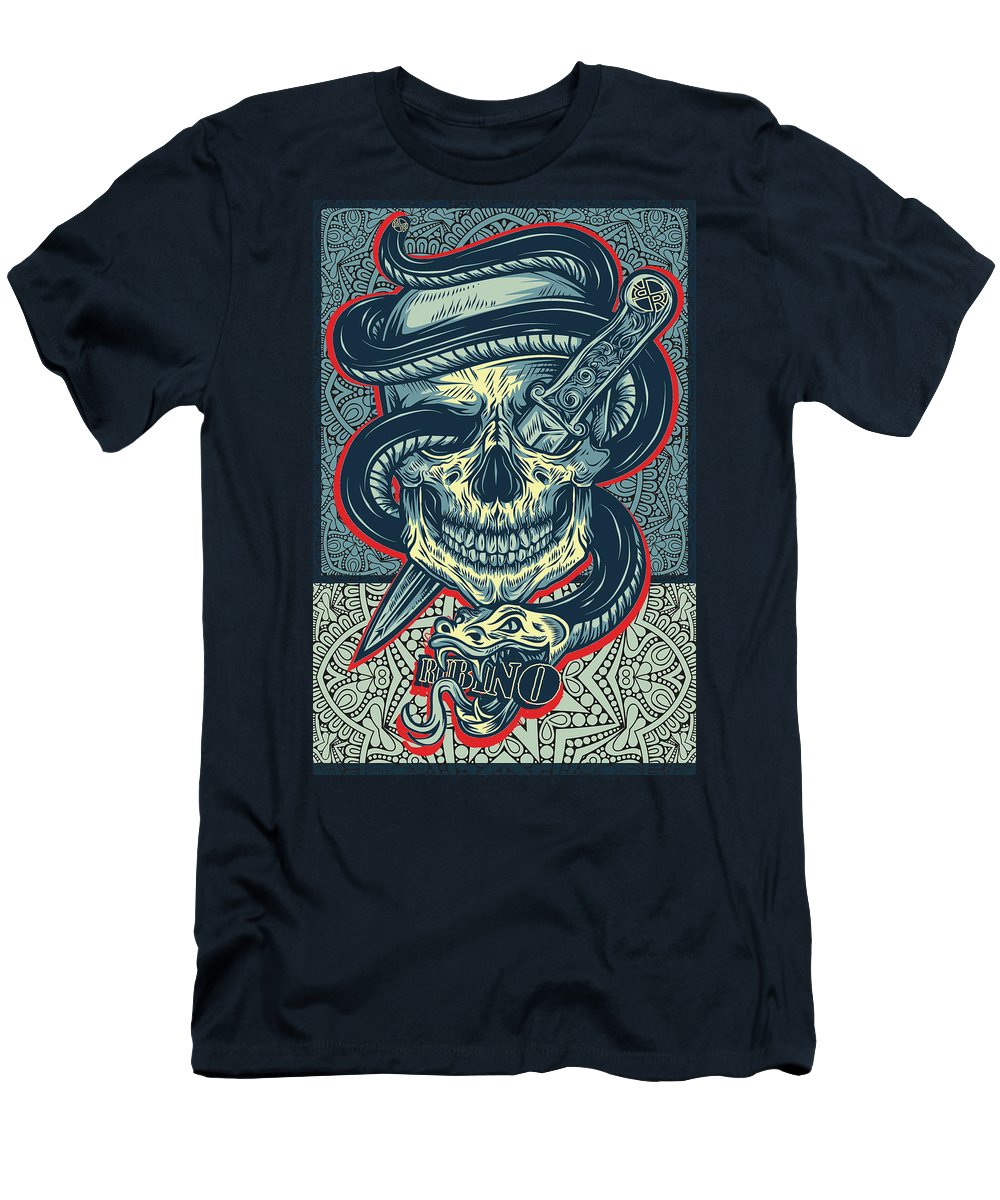 Rubino Logo Tattoo Skull - Men's T-Shirt (Athletic Fit) Men's T-Shirt (Athletic Fit) Pixels Navy Small 